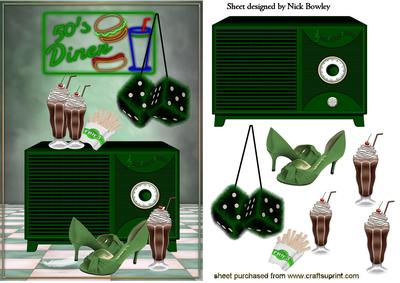 50's Diner with Green Radio, Fries and Milkshakes
