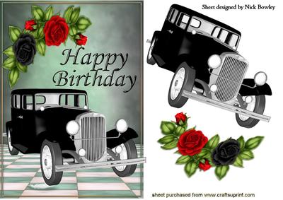 Black Vintage Roadster Car with Roses