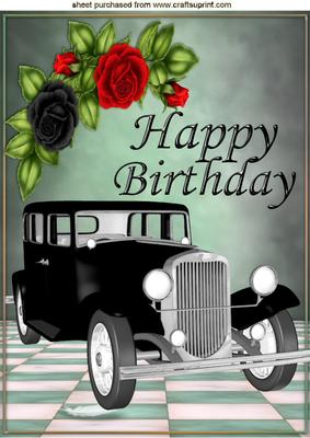 Black Vintage Roadster Car with Roses A4