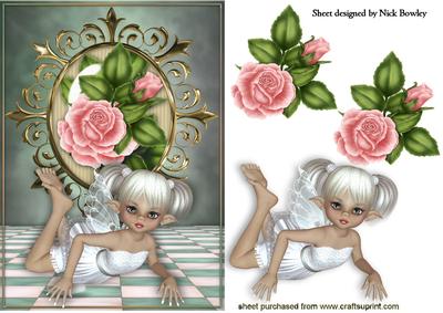 Pretty Faerie in White with Pink Roses