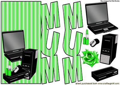 For Mum, Comp, Laptop with Rose in Green