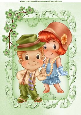 Cute Dancing 50's Couple with Flowers A4