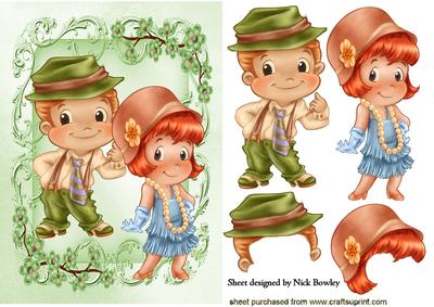 Cute 50's Couple Dancing with Flowers in Ornate Frame