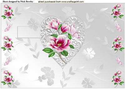 Pretty Silver Heart with Pink Flowers and Butterflies P/out