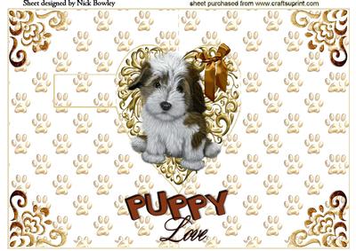 Cute Little Puppy on a Gold Heart with Bow Pop Up
