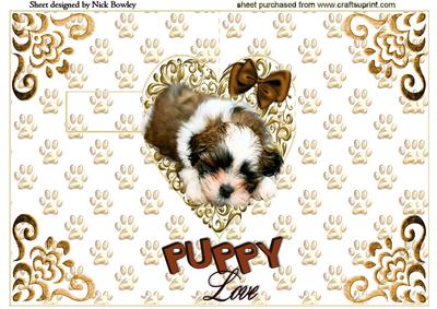 Little Puppy Sleeping on Gold Heart Pop Up
