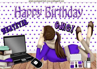 Girl in Purple with Her Laptop A4
