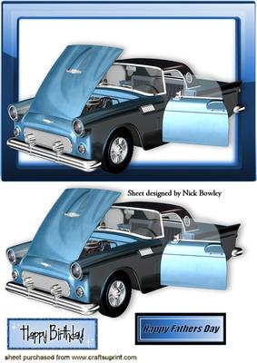 1950's Classic Blue Car in Glass Frame