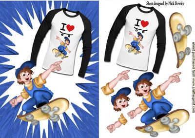 Cool Dude with T Shirt & Skateboarding