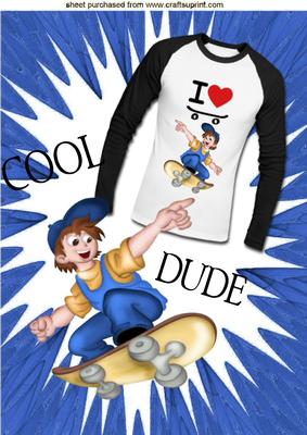 Cool Dude with T Shirt and Scateboarding A4