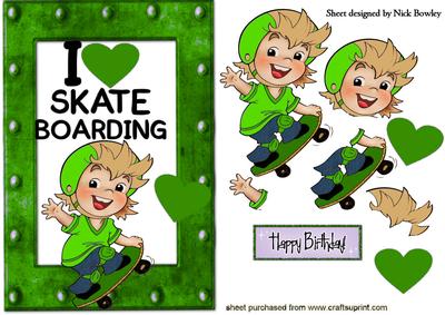 I Love My Skateboarding in Green