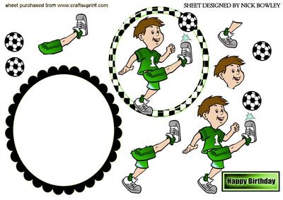 Little Footballer in Green on Rocker Card