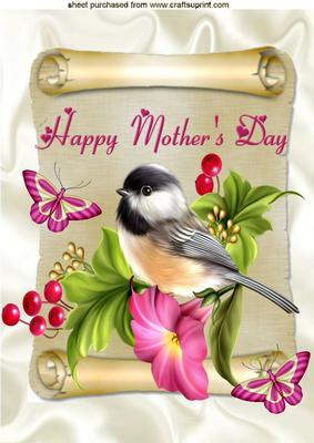 Sweet Little Bird on a Scroll for Mothers Day A4