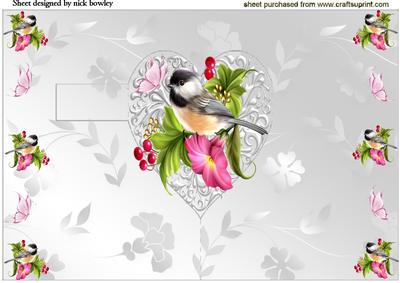 Pretty Bird with Flowers on a Heart with Butterflies Pop Up