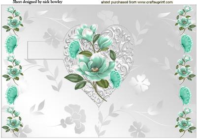 Pretty Turq Flowers with Butterflies Pop Up