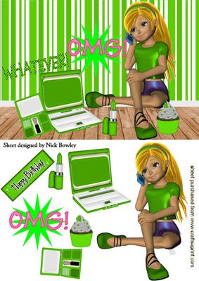 Omg! Girl with Attitude in Green with Mobile