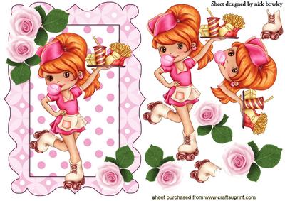 Bubblegum Waitress on Rollerskates with Roses