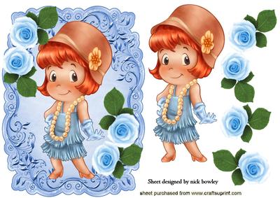 50's Dancing Little Lady with Blue Roses