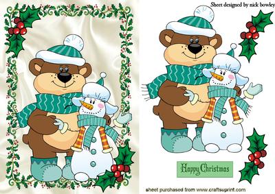 Snow Friends in Holly Frame