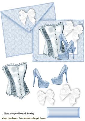 Pretty Blue/white Basque on Card & Envelope