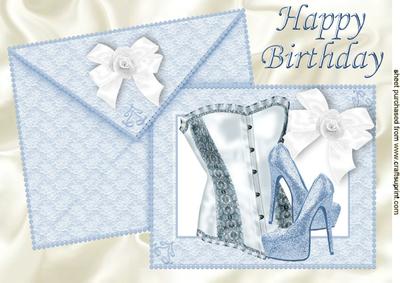 Pretty Blue/white Basque on Card & Envelope A4