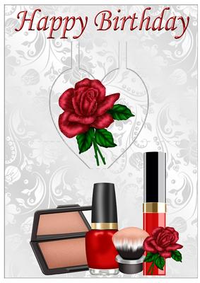 Lovely Makeup with Rose on Heart Pop Up A5 Landscape