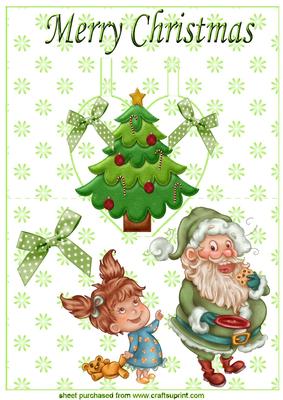 Santa with Little Girl and Christmas Tree on Pop Up Heart