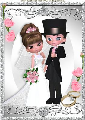 Wedding Couple with Pink Roses A4