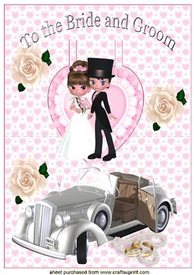 Wedding Couple on Frill Pop Out Heart with Vintage Car