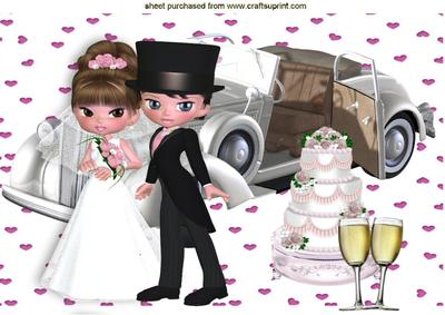 Wedding Couple with Car and Champagne A4