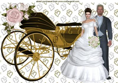 Gold Carriage with Wedding Couple A4