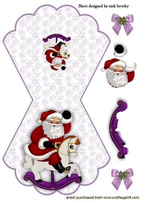 Santa on Rocking Horse on Snowflake Rocker Card