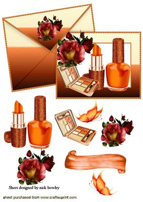 Pretty Orange Varnish and Makeup on Card and Envelope