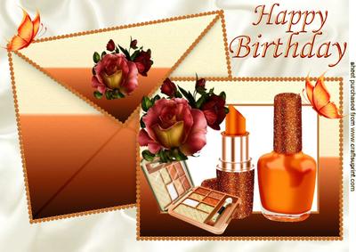 Pretty Orange Makeup on Card and Envelope A4