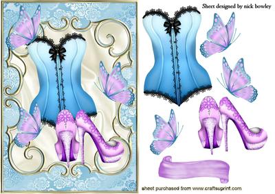 Pretty Blue Basque with Lilac Shoes and Butterflies
