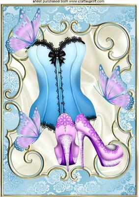 Pretty Blue Basque with Lilac Shoes and Butterflies A4