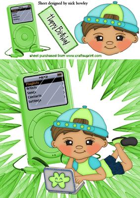 Boy with Mp3 Player and Laptop 8x8
