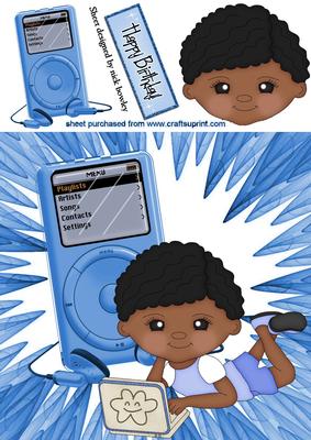 Ethnic Boy with Mp3 Player and Laptop 8x8