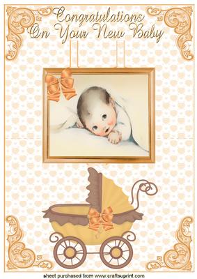 Cute Vintage Baby in Frame Pop Up with Pram