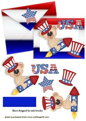 4th July Independance Day on Card and Envelope