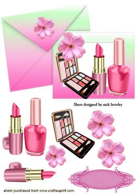 Shades of Pink Ladies Makeup on Card and Envelope