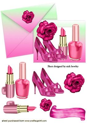 Shades of Pink, with Shoes and Rose on Card & Envelope