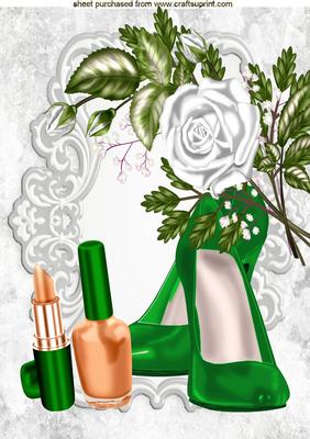 Pretty Emerald Shoes and Makeup with White Roses A4