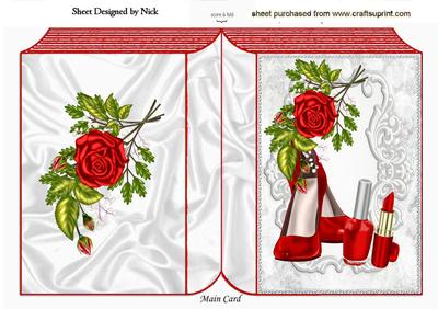Pretty Red Shoes and Makeup with Red Roses Folded Book