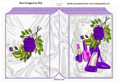 Pretty Purple Shoes and Makeup with Purple Roses Folded Book