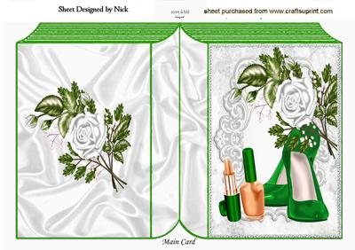 Pretty Green Shoes and Makeup with White Roses Folded Book