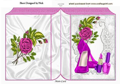 Pretty Cerise Shoes and Makeup with Cerise Roses Folded Book