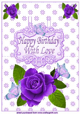 Purple Painted Rose, for Birthday on Pop Up Card