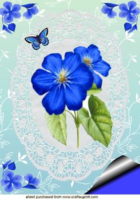 Gorgeous Blue Flower on Lace A4 Topper