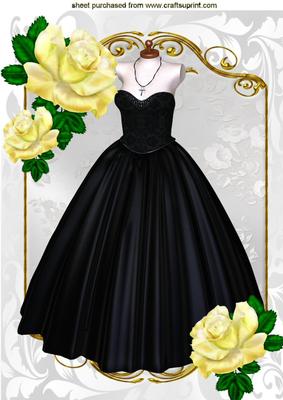 Black Ballgown with Yellow Roses A4